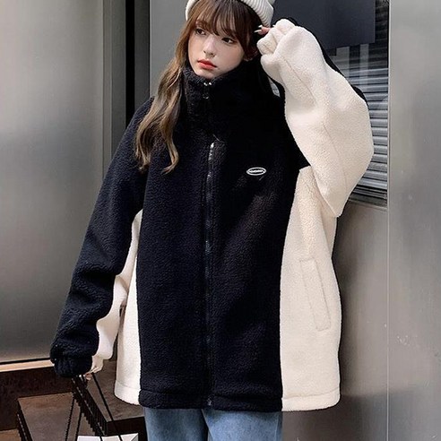 겨울 양털 배색 점퍼 하퍼배색JP