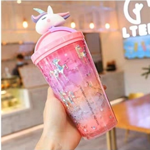 크리에이티브 유니콘 아이스컵 러블리 시크 물컵 그라데이션 스무디 컵, 붉은색_450ml