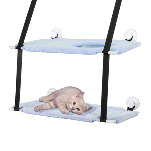 난펫 고양이 창문 윈도우 해먹 캣폴 캣킥 캣워커 캣워크 DIY 캣타워 침대, 2단, 블루
