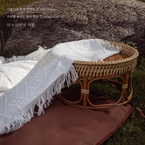 ZZJJC 빈티지 아웃도어 피크닉 매트 방습패드 두툼한 인스풍 캠핑카펫, 화이트베이지 230*250+캐러멜퓨어방습포