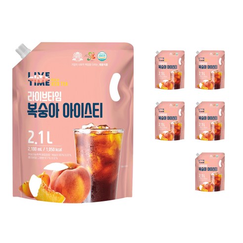 라이브타임 복숭아 아이스티 2100ml, 6개