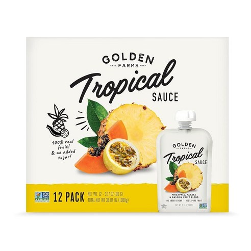 Golden Farms Tropical Pouches Low Ingredient Healthy Snacks (Pack of 12) 100% Pure Fruit No Added