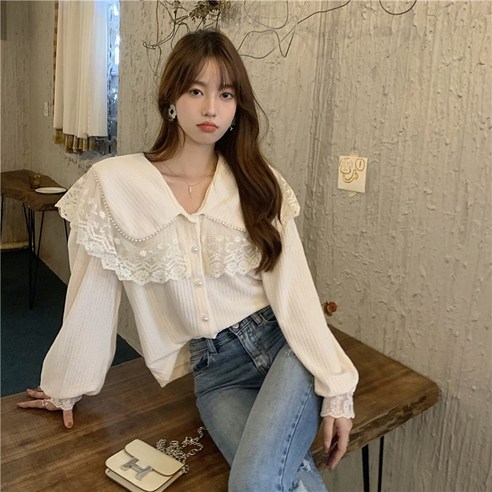 DFMEI 숄카라 셔츠 여자 봄 봄 프렌치 시크 화이트 모던 긴팔 셔츠 상의입니다.