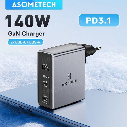 pd3.1충전기 ASOMETECH USB C타입 고속 충전기 노트북 맥북 프로 아이폰 14 삼성용 GaN PD3.1 PPS QC4.0 100W 65W 140W