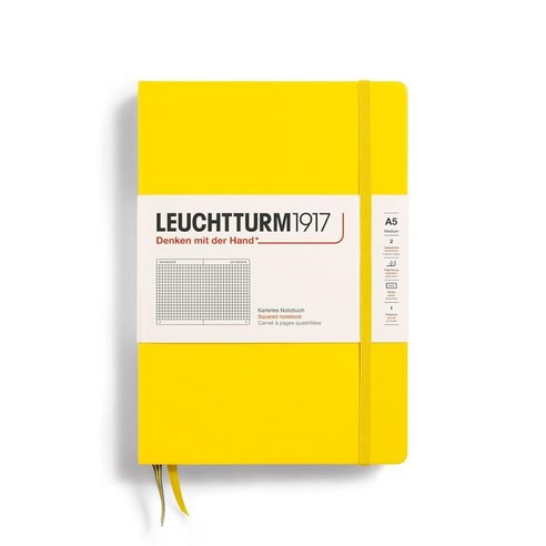 로이텀 LEUCHTTURM1917 - 노트 하드커버 미디엄 A5-251 필기 및 저널링용 번호 페이지 (레몬 스퀘어) 449505