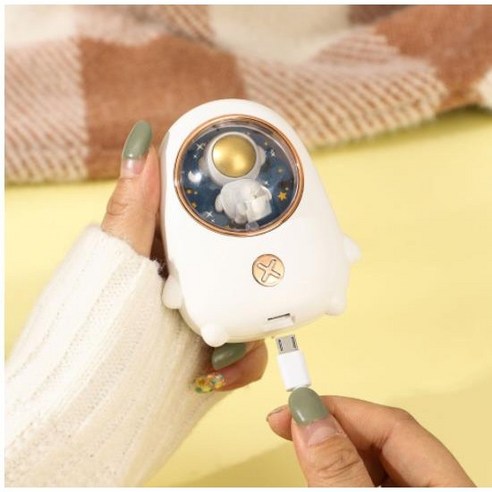 러블리 겨울 미니 손난로 보조배터리 양용 휴대용 양면 발열 미니 손난로 핫팩 충전 USB 충전식 급속 가열 주머니 손난로 1200mAh 2400mAh 8종택1, 우주비행사, 화이트