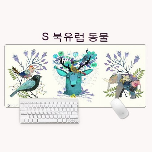 북유럽 일의 마우스 패드 대형 마우스 패드 선물 마우스 패드 잠금 가장자리 사무실 패드 사 가능, 북유럽 동물들, 300x600x2mm
