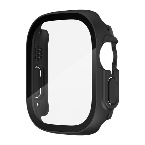 아이티스타일 애플워치 울트라 호환 강화유리 보호 케이스 액정 커버 49mm, 블랙