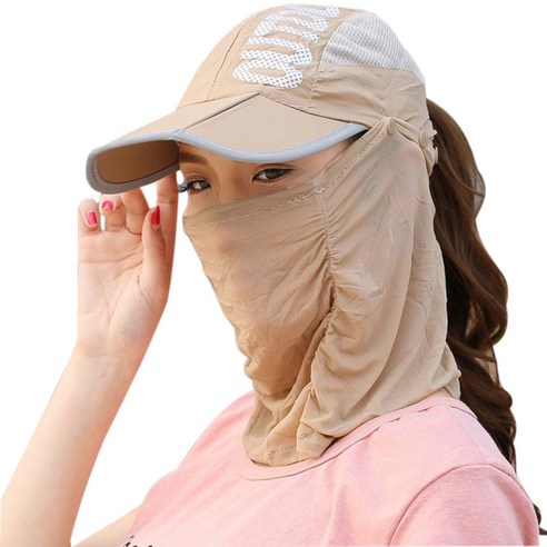 여성 목 보호 라이딩 모자 여성 선 모자 멀티 기능 안티 UV, 카키색 옷감