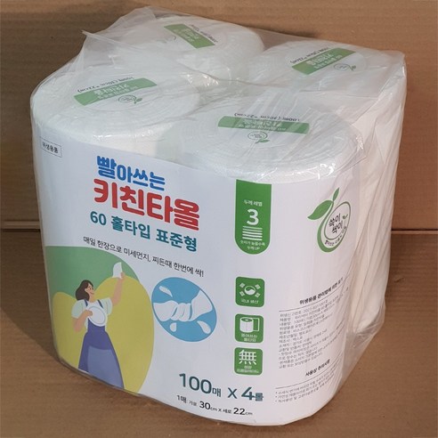 쓱이싹이 키친타올 60표준형 400매 4롤 1팩, 4개, 100매