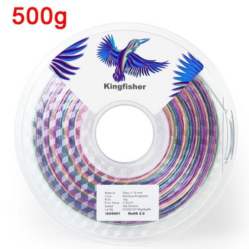 실크 무지개 필라멘트 1.75mm 3D 프린터 반짝 이는 Polychrome 색상 PLA, 10 E Silk Rainbow- 500g