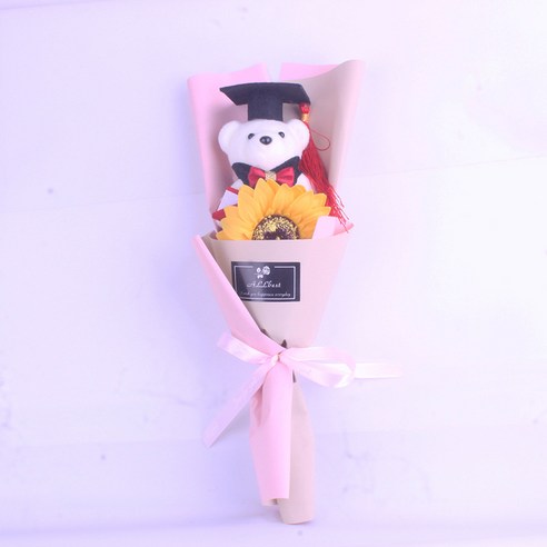 블라썸블룸 졸업식 수료식 재롱잔치 학예회 미니 학사모 곰인형 꽃다발 선물봉투, 베이지(선물봉투X)