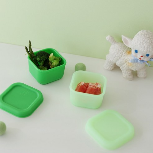 제인제인 실리콘 이유식 보관 용기 200ml x 2개 SET, pastel green, vivid green, 1세트