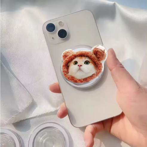 맥세이프그립톡 귀여운 고양이 스마트톡 그립 홀더 동물 아크릴 톡, 1개, 진저 고양이