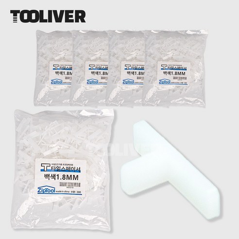 집툴 초정밀 쿠사비 메지핀 타일 스페이스 줄눈 간격, T자 1.8mm 흰색, 5개, 화이트