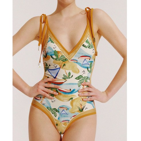 [나이스투해브] 양면 타이숄더 원피스 수영복, 수영복 옐로우