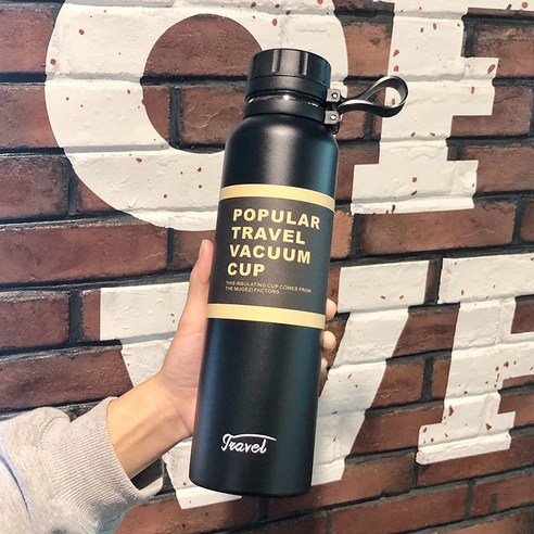 보온병 컵 스포츠 남자 대용량 주전자 차 필터 휴대용 학생 스테인레스 스틸 Ml 컵, 1100Ml/블랙+차필터, 하나