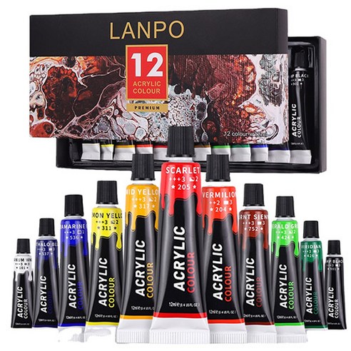 LANPO 프리미엄 아크릴물감, 12색, 12ml