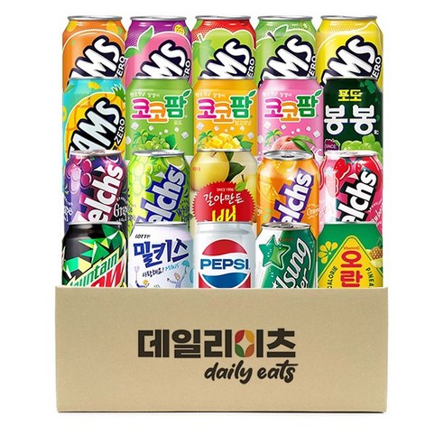 20가지 과일맛 뚱캔 탄산 과즙음료 20개 세트, 355ml