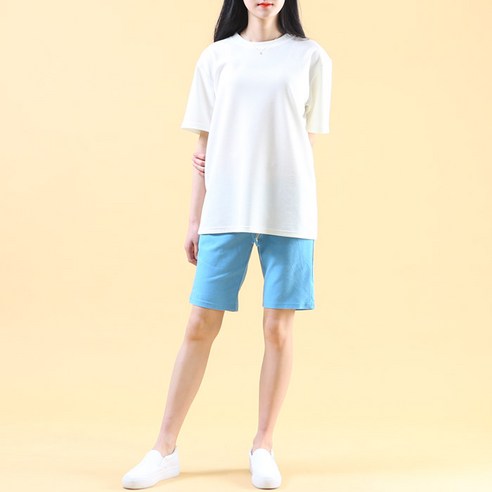 여성용 린넨 3부 반바지 데일리 밴딩 여름 반바지 여성용 린넨 3부 반바지 데일리 밴딩 여름 반바지