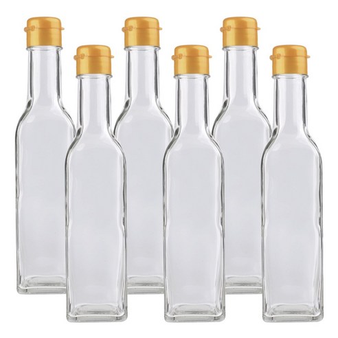 가인글로벌 사각오일250(평면) KD 투명 유리병, 원터치캡(소) 골드, 6개, 250ml
