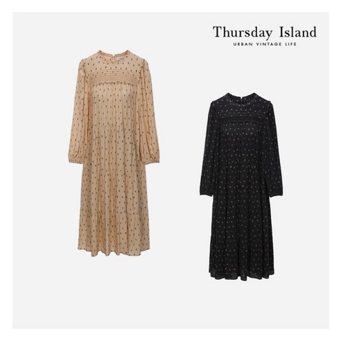 써스데이아일랜드 Thursday Island 어깨 프릴 테이프 배색 원피스(T226MOP155W) 275740