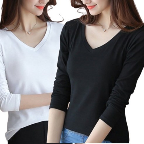 여성 자켓이너티셔츠 긴팔 추천상품 다목적 여성 간절기 브이넥 티셔츠 1+1