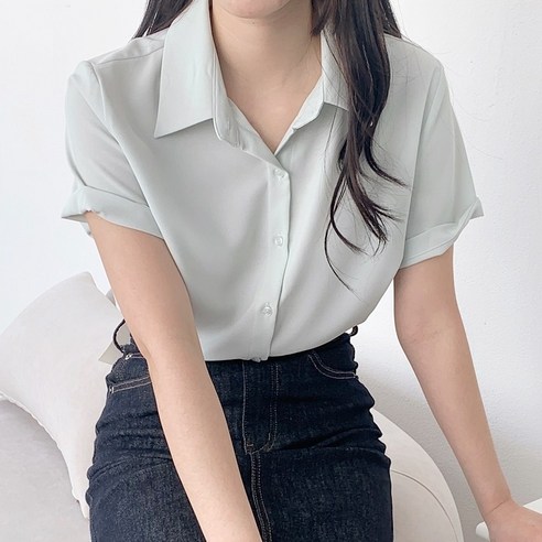 링클프리 반팔 기본 카라 셔츠 블라우스 빅사이즈