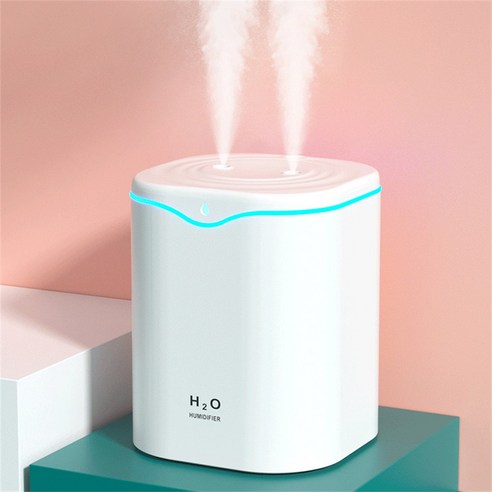2000ml 대용량 아로마 가습기 에센셜 오일 디퓨저 LED 조명이 있는 이중 노즐 초음파 가습기 아로마 테라피 디퓨저, White* 1pcs