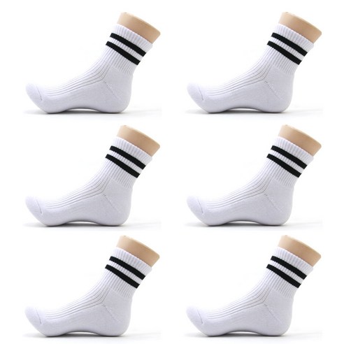 SMP스포츠 (아동용/2중바닥) 투라인 단목양말 6켤레 / KID 스포츠 두꺼운 쿠션 국산, 01_화이트-6켤레