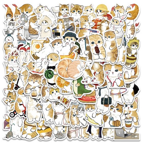 슈가타임 리무버블 데코 조각 스티커 세트 64P 치즈 고양이, 1세트, 혼합색상