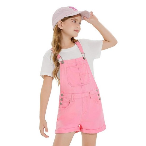 Haloumoning Girls Denim Overalls Kids Summer Sleeveless Rompers Overall Shorts 5-14 Years 126222