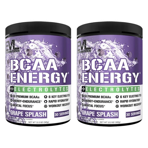 EVLUTIONNUTRITION BCAA 에너지 전해질 포도 스플래쉬, 2개, 345g
