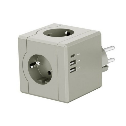 디멘 휴대용 여행캠핑 큐브 디자인 3구 USB 및 C타입 고용량 4000W 멀티탭 콘센트, 1개, YELLOW 3M