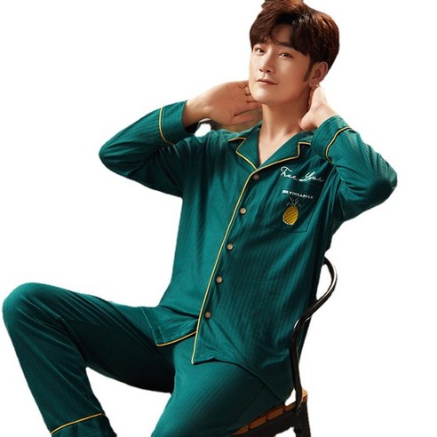 ANKRIC 남자 잠옷 봄 · 가을 한국판 단순 홈웨어 남성복 라이브 기모잠옷