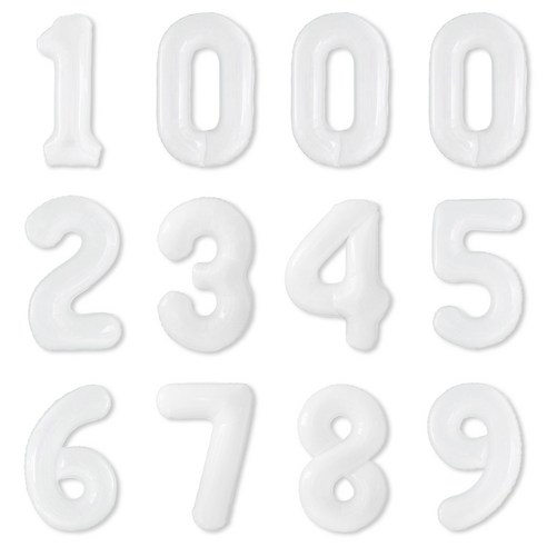 숫자 은박 호일 풍선 12p 세트 1000일 풍선 by 파티아일랜드, 1세트, 화이트
