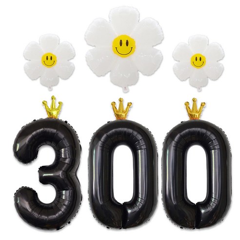 [해피쏘굿] 40인치 왕관 숫자 (100~900) +데이지 풍선세트, 숫자300, 1세트, 블랙