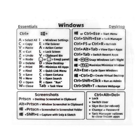 윈도우 PC 컴퓨터 레퍼런스 키보드 단축키 스티커 접착 투명 데칼 맥북 OS 노트북 데스크탑, 없음, [08] 1Pcs For Photo Shop