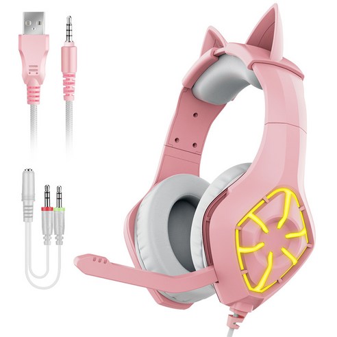 [LF] 핑크 게이밍 헤드폰 마이크 서라운드 노이즈캔슬링 헤드폰, 하나, GS1000 PINK