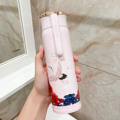 GU 중국 스타일 궁전 스타일 높은 생긴 여성의 보온병 학생 휴대용 간단한 크리 에이 티브 국립 패션 스테인레스 스틸 컵 티 컵, 색깔13, 하나
