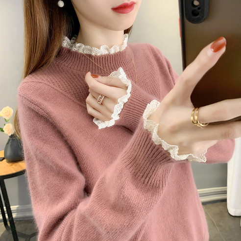 여성 러블리 심플 레이스 포인트 니트티