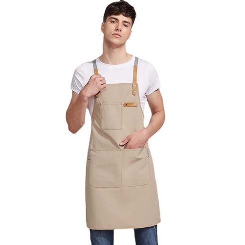 ANKRIC 캔버스 더블 숄더 크로스 작업복 웨이터 안티 오일 안티 오염 방지 앞치마 원피스앞치마, 살구