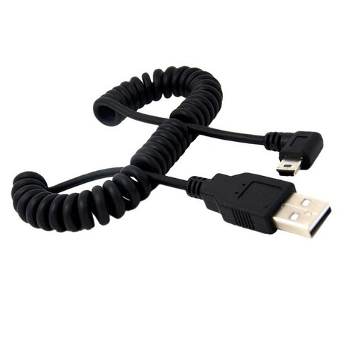 나선형 코일 왼쪽 각도 미니 B 5p 남성-USB 2.0 남성 데이터 와이어 어댑터 케이블(휴대폰 MP3 플레이어 대시 캠, 설명, 설명, 블랙
