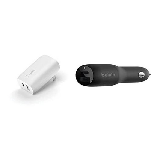 벨킨 110V 고속 충전기 37W USB C 25W 포트 + PPS 충전용 12W, 충전기 + 케이블, 듀얼 USB-C A 포트