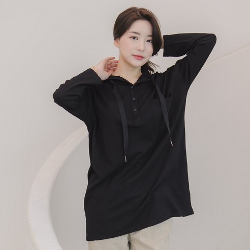 유니스 루즈핏 빈티지 면 슬라브 롱 후드티 롱티 이너 간절기 레이어드 데일리룩