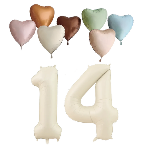 파파 파티 크림 하트 대형 숫자 기념일 생일 풍선 세트, 1세트, 크림 14 + 하트7종