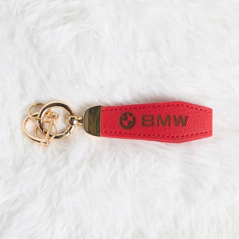 비탈로 자동차 로고 양면 각인 가죽 스트랩 키링 열쇠고리, 골드_레드_BMW, 1개