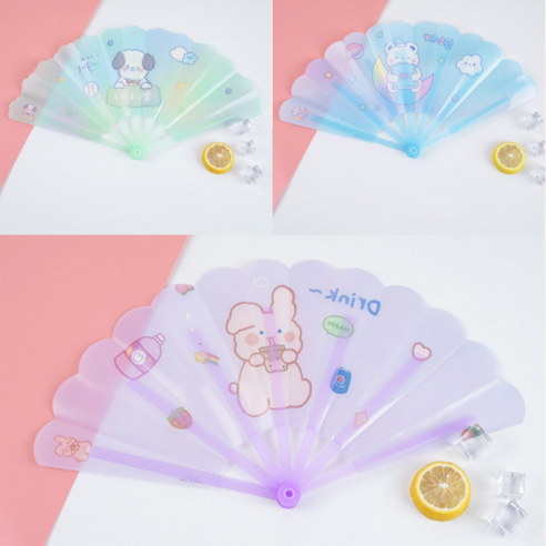 GF 캐릭터 접이식 휴대용 여름부채 3세트, 3개, 2.B세트
