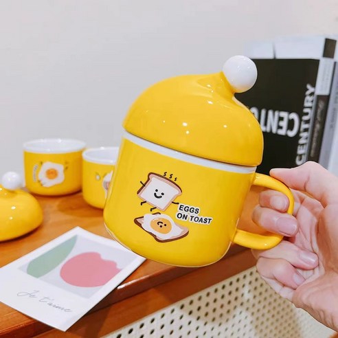 YSHOULD인스재미모닝머그잔 귀엽고 창의적인 음식 버거 세라믹컵 토스트 계란후라이 캐릭터 물컵 1개, C형