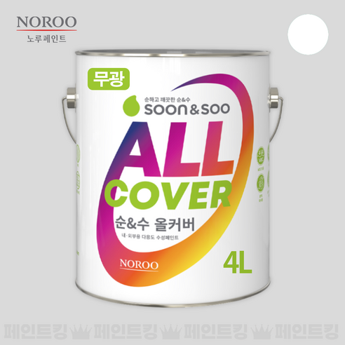 노루페인트 순앤수 올커버 백색 다용도 수성, 무광, 4L, 1개